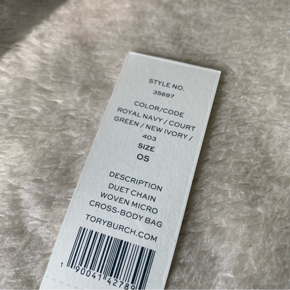 NWT Tory Burch Duet Chain Woven Convertible Navy Green mini Shoulder Bag - Picture 7 of 11